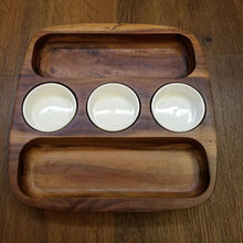Load image into Gallery viewer, WOODEN 2 SIDE CHIP &amp; SALSA SERVING TRAY Multipurpose Snacks Serving platter
