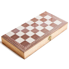 Load image into Gallery viewer, 3-in-1 Multifunctional Wooden Chess Set Folding Chessboard Game Travel Games Chess Checkers Draughts and Backgammon Set Entertainment Educational Toys
