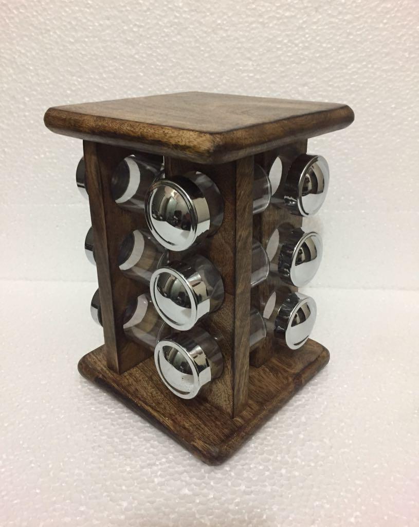 Imported wooden hand crafted countertop spice rack tower organizer