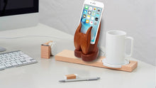 Load image into Gallery viewer, Handmade Sheesham Mobile Phone Holder | Creative Cute Natural Wooden Cell Phone Stand - Can Hold Any Size Phone for Home Office Table Decor
