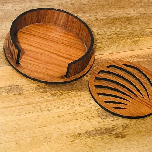 Premium Quality Wood | Unique Wood Coasters for Drinks - Drink Cup Coaster Set of 6 With Holder