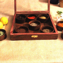 Load image into Gallery viewer, Wooden Rosewood Masala Box for Kitchen Decorative Masala Dani Spice Box Set for Kitchen Masala Dabba (9 Container Cups, Removable) with Fiber Top
